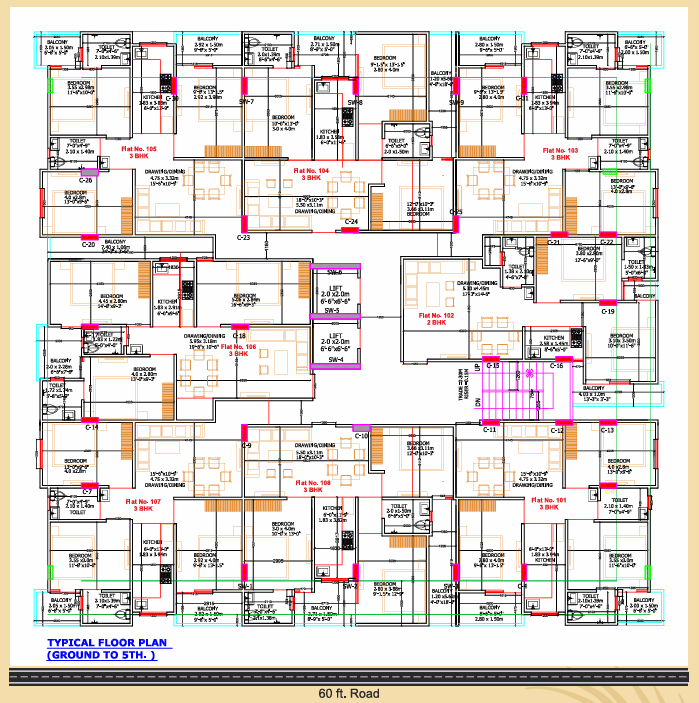 Redwood Utopia typical floor plan, ground to 5th floor